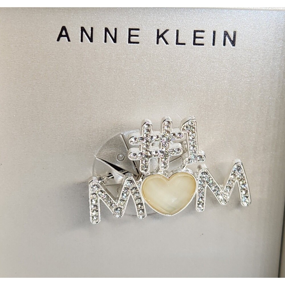 New Anne Klein #1 Mom Brooch Pin Crystal & Faux Opal Heart Gift Box Mother